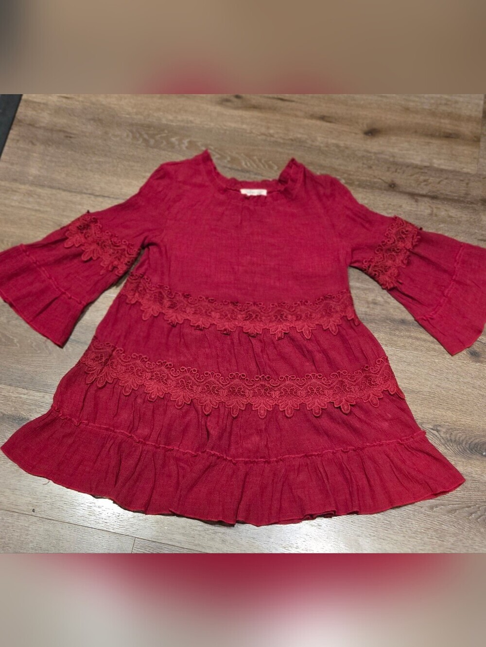 Indigo Soul Boho Lace Accented Tiered Dress